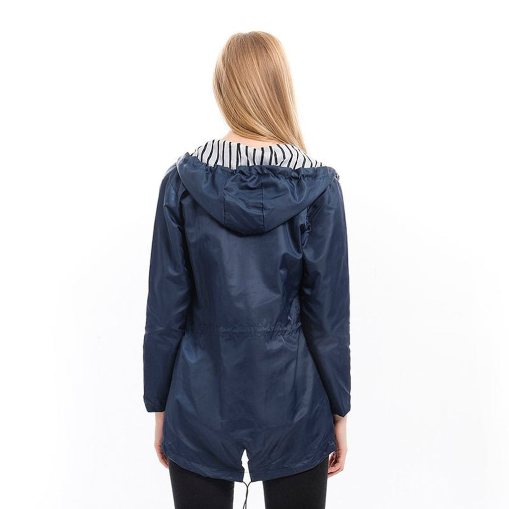 Women's Hooded Waterproof Drawstring Rain Coat