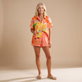Women's Illustrated Print Camp-Collar Short-Sleeve Two Piece Set