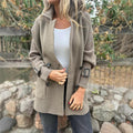 Women's Jacket Double-Breasted Knit-Sleeve Wool-Blend Coat - Taupe