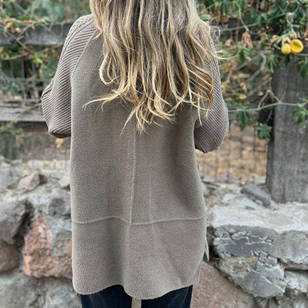 Women's Jacket Double-Breasted Knit-Sleeve Wool-Blend Coat