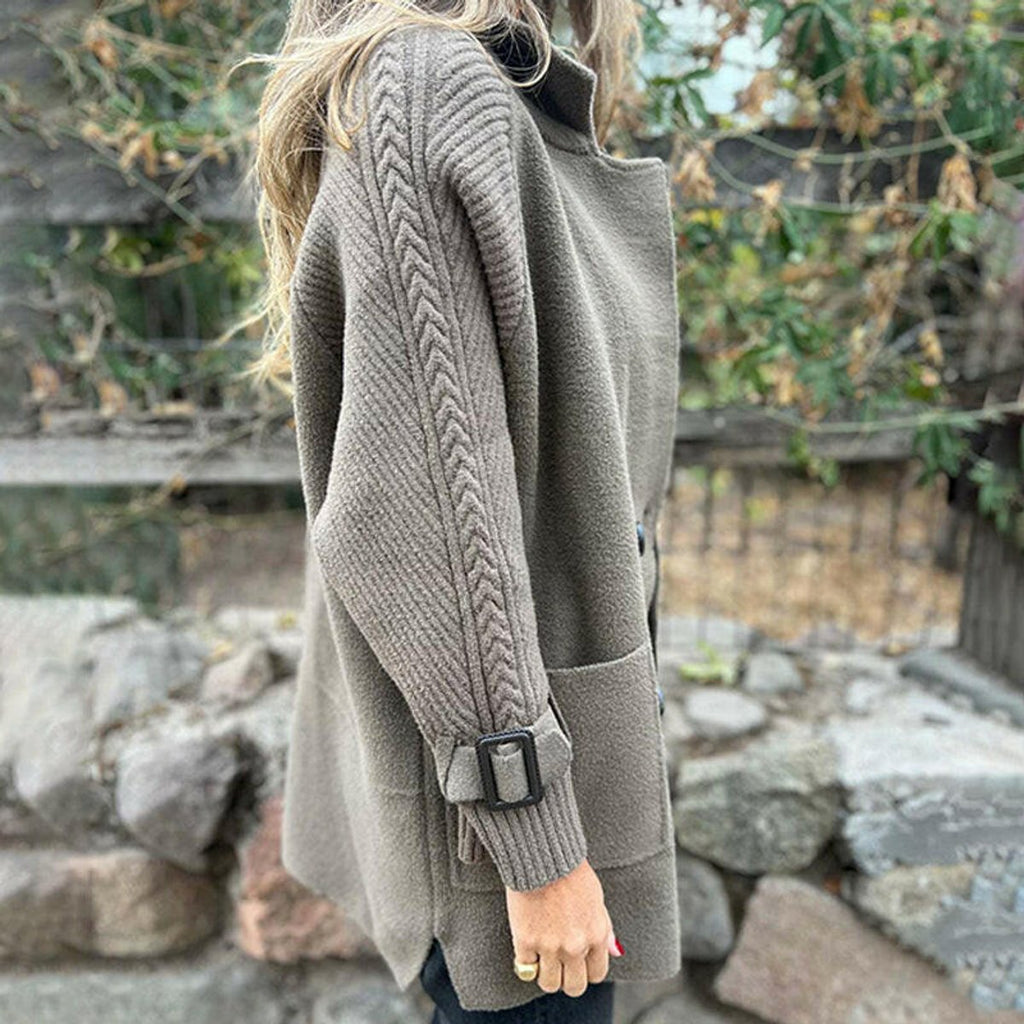 Women's Jacket Double-Breasted Knit-Sleeve Wool-Blend Coat