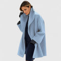 Women's Jacket Relaxed-Fit Lapel Wool-Blend Elegant Coat - Blue