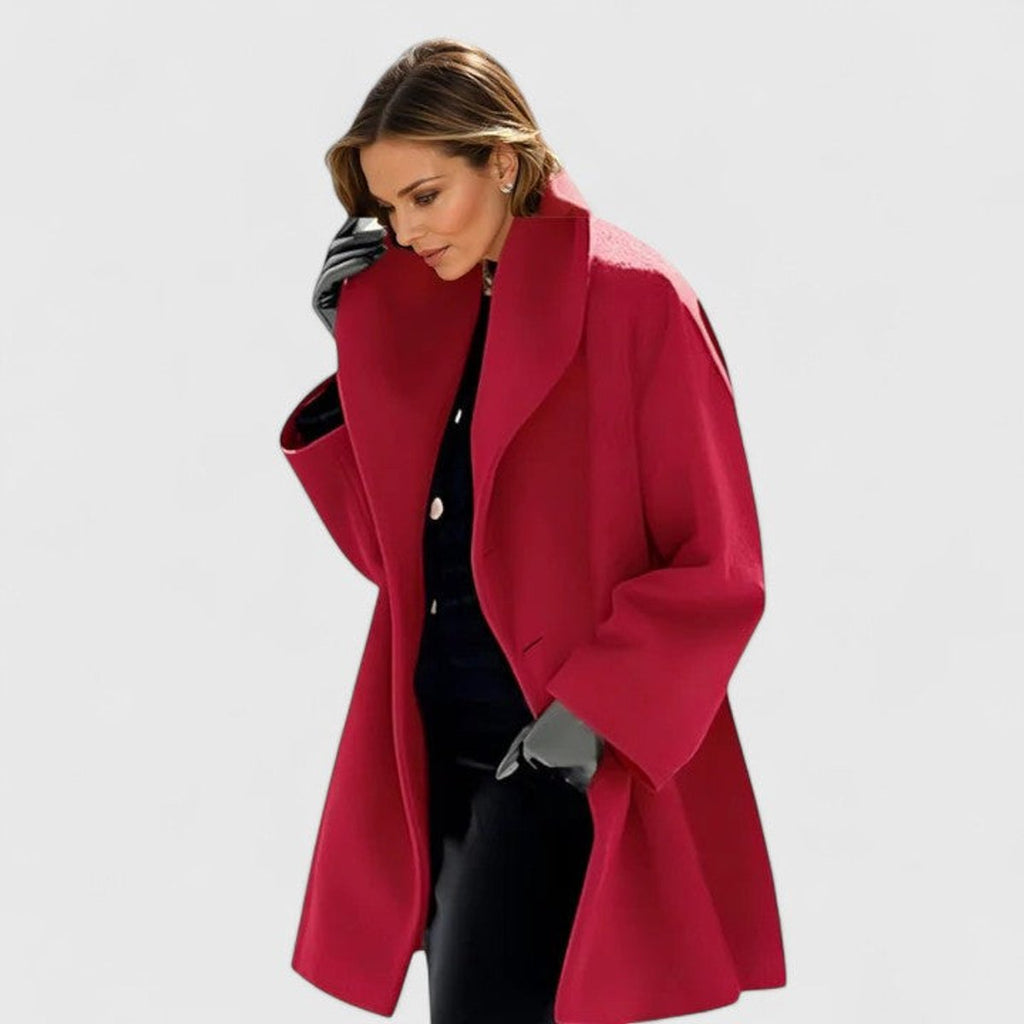Women's Jacket Relaxed-Fit Lapel Wool-Blend Elegant Coat - Red