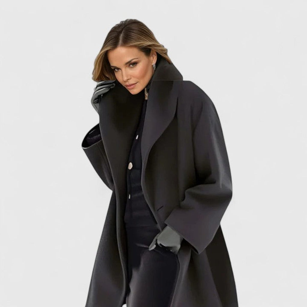 Women's Jacket Relaxed-Fit Lapel Wool-Blend Elegant Coat - Black