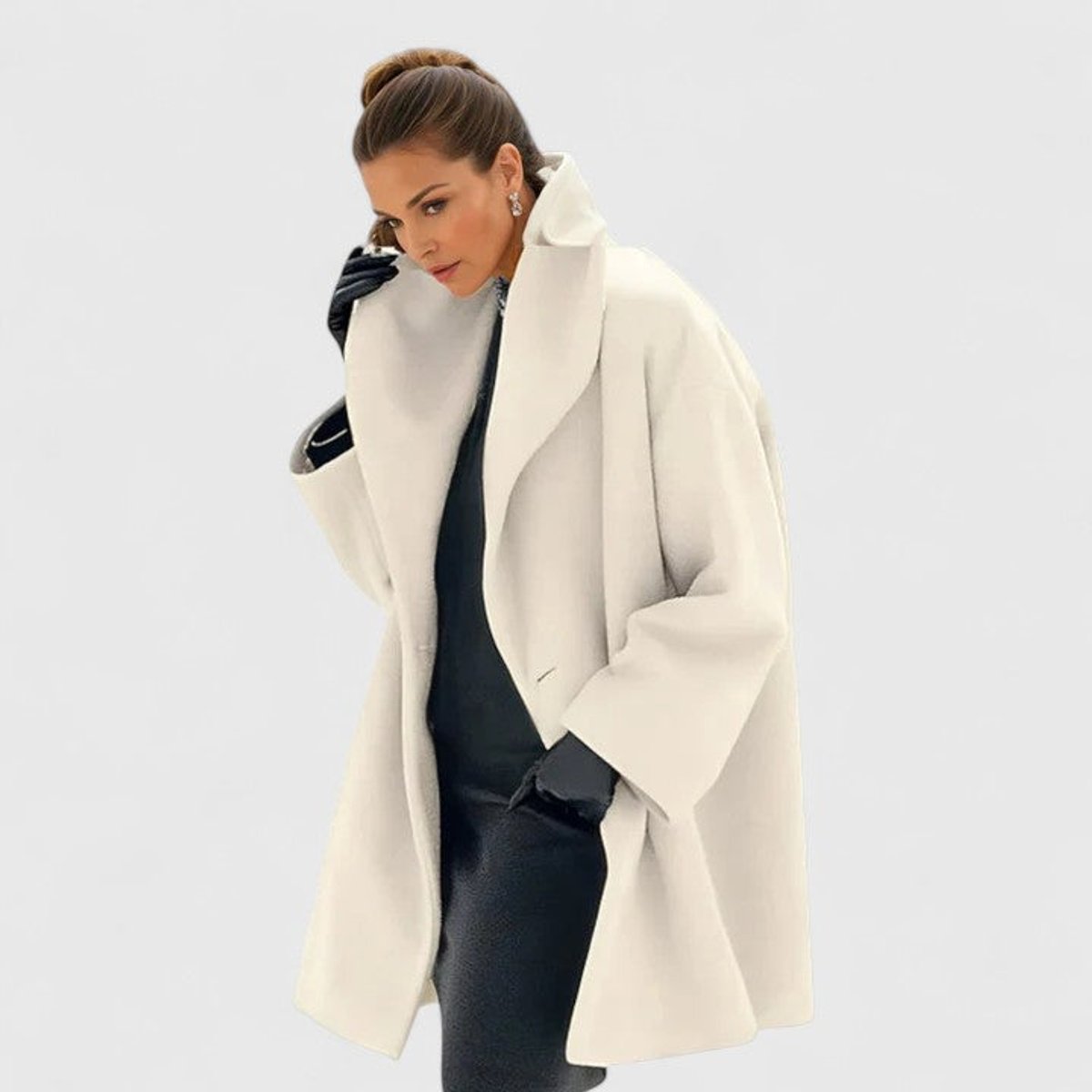 Women's Jacket Relaxed-Fit Lapel Wool-Blend Elegant Coat - White