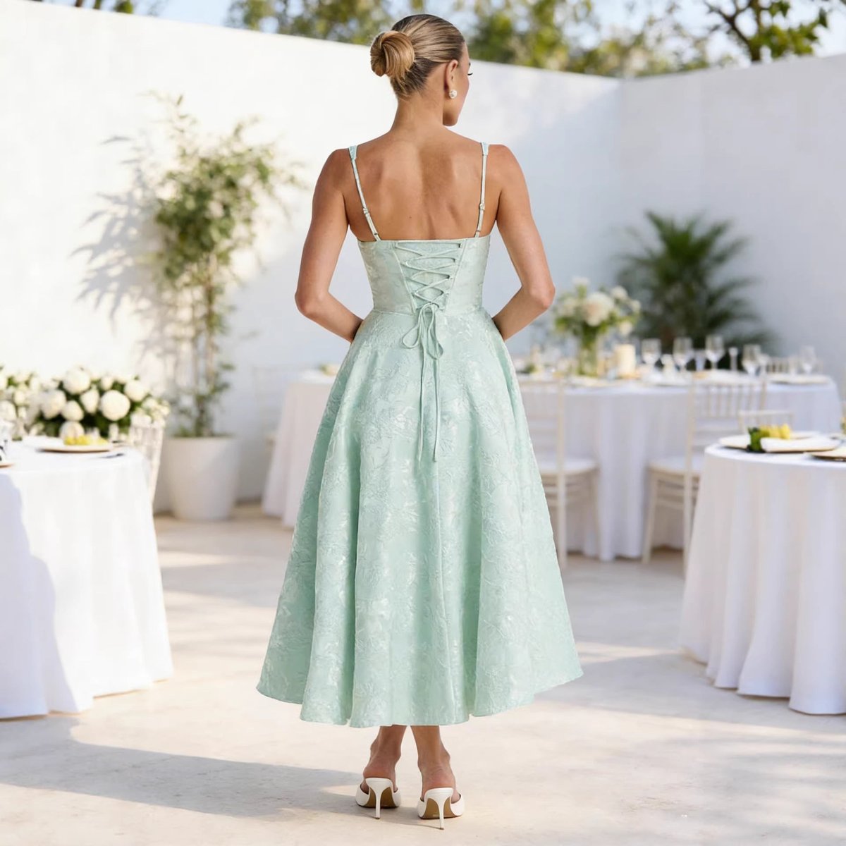 Women's Jacquard Sweetheart Corset Midi Cocktail Dress