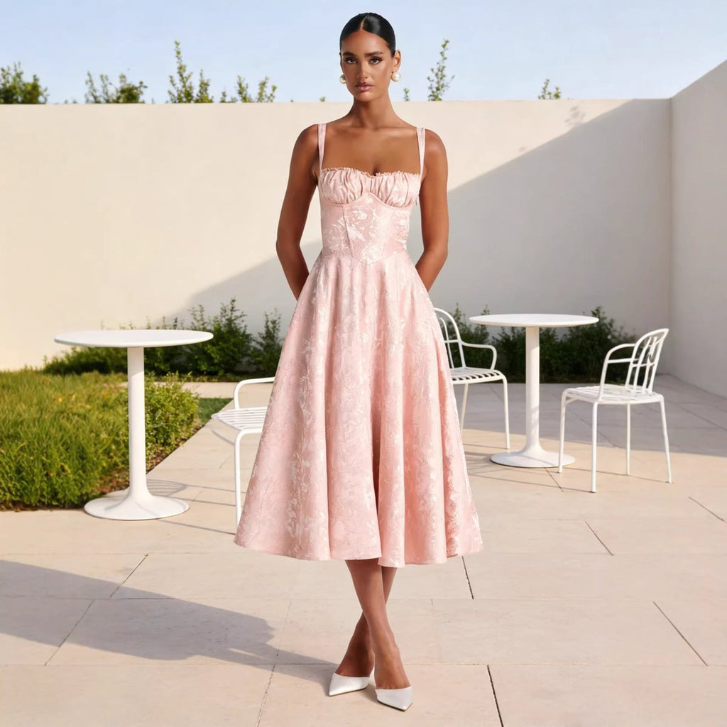 Women's Jacquard Sweetheart Corset Midi Cocktail Dress