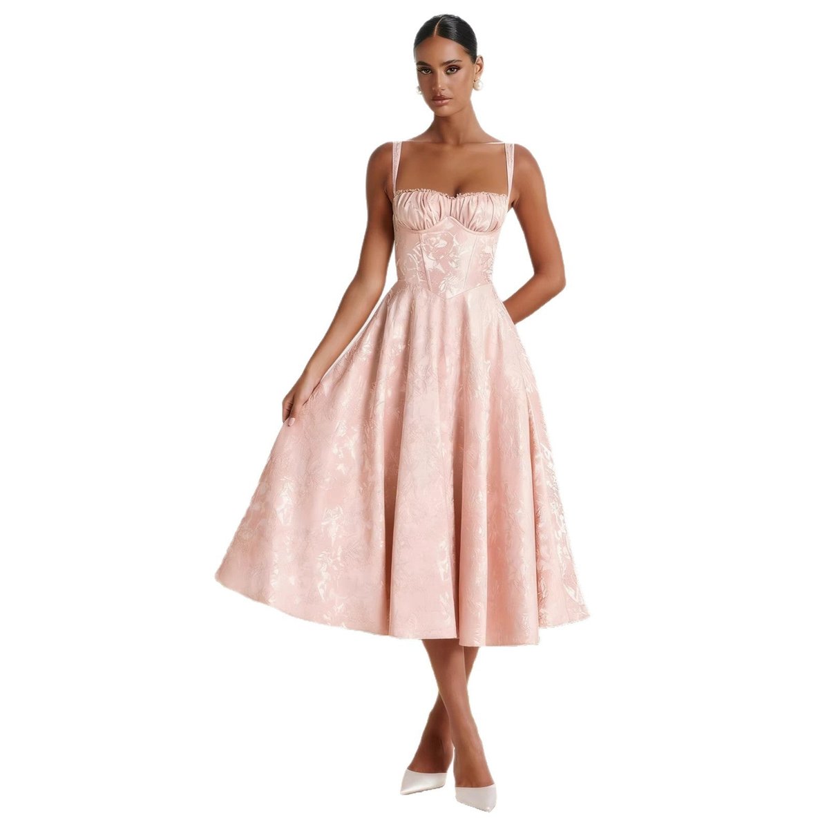 Women's Jacquard Sweetheart Corset Midi Cocktail Dress