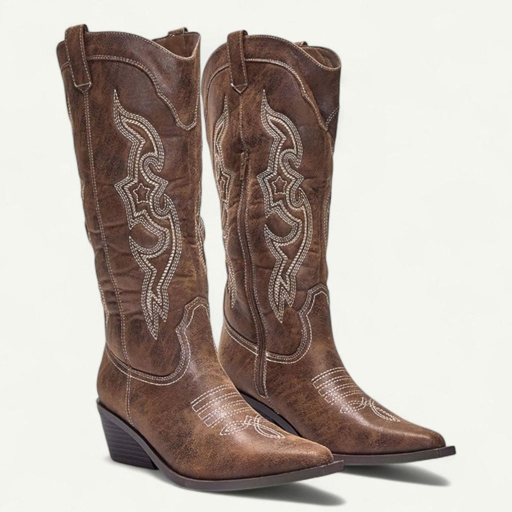 Women's Knee High Boots Pointed-Toe Embroidered Western Cowboy