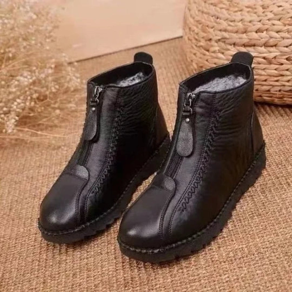 Women's Knee High Boots Waterproof Slip-Resistant Leather Ankle Booties - Black