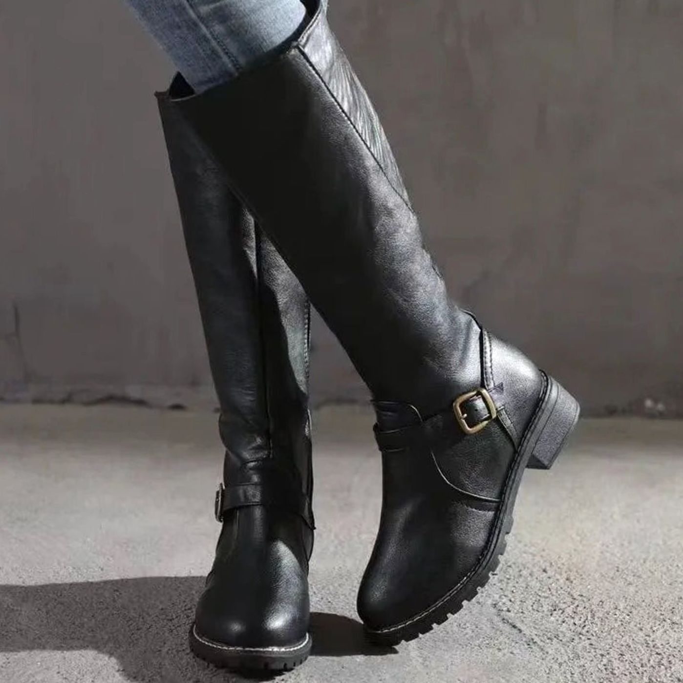 Women's Knee-High Orthopedic Buckle Leather Boots