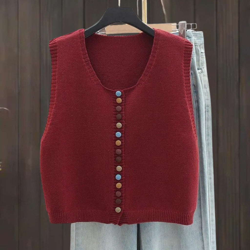 Women's Knit Button-Front Sleeveless Vest Sweater