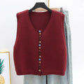 Women's Knit Button-Front Sleeveless Vest Sweater - Burgundy