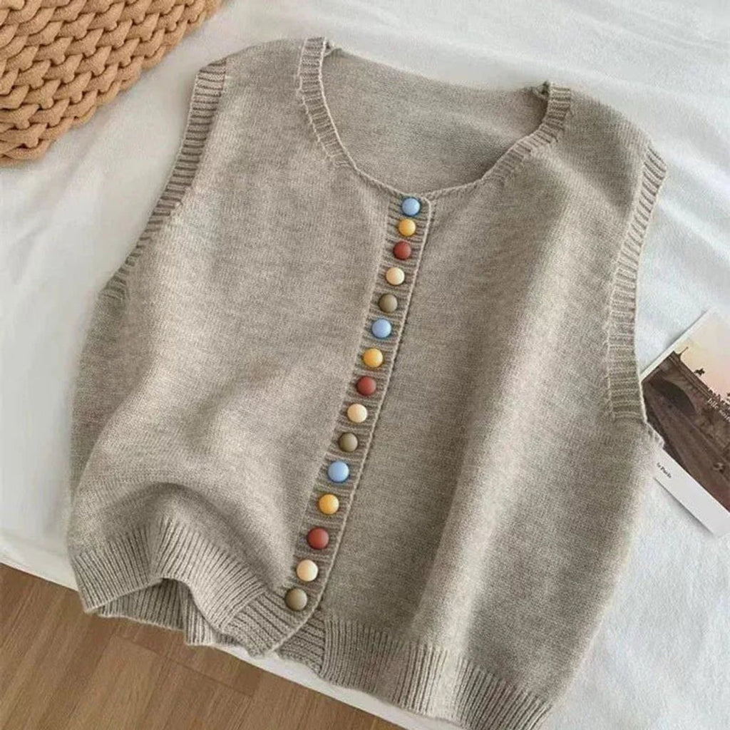 Women's Knit Button-Front Sleeveless Vest Sweater - Apricot