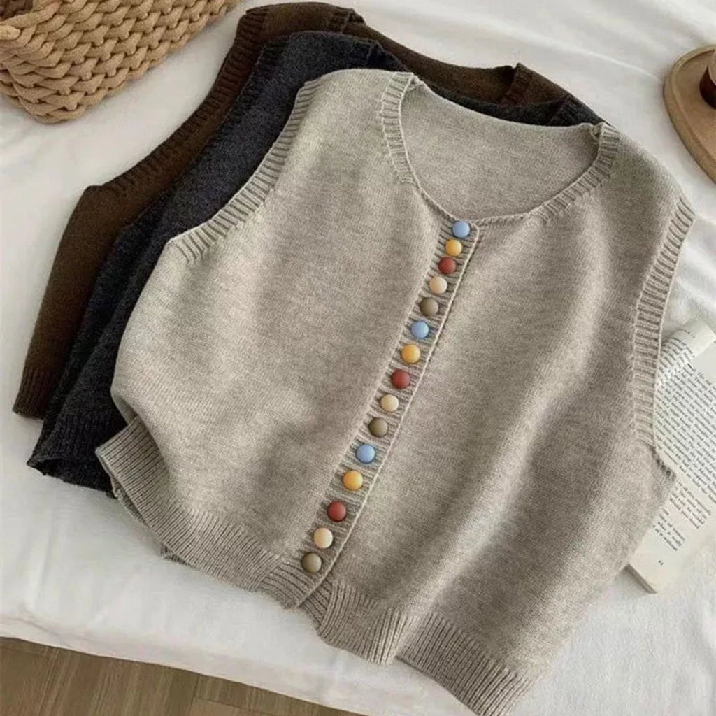 Women's Knit Button-Front Sleeveless Vest Sweater