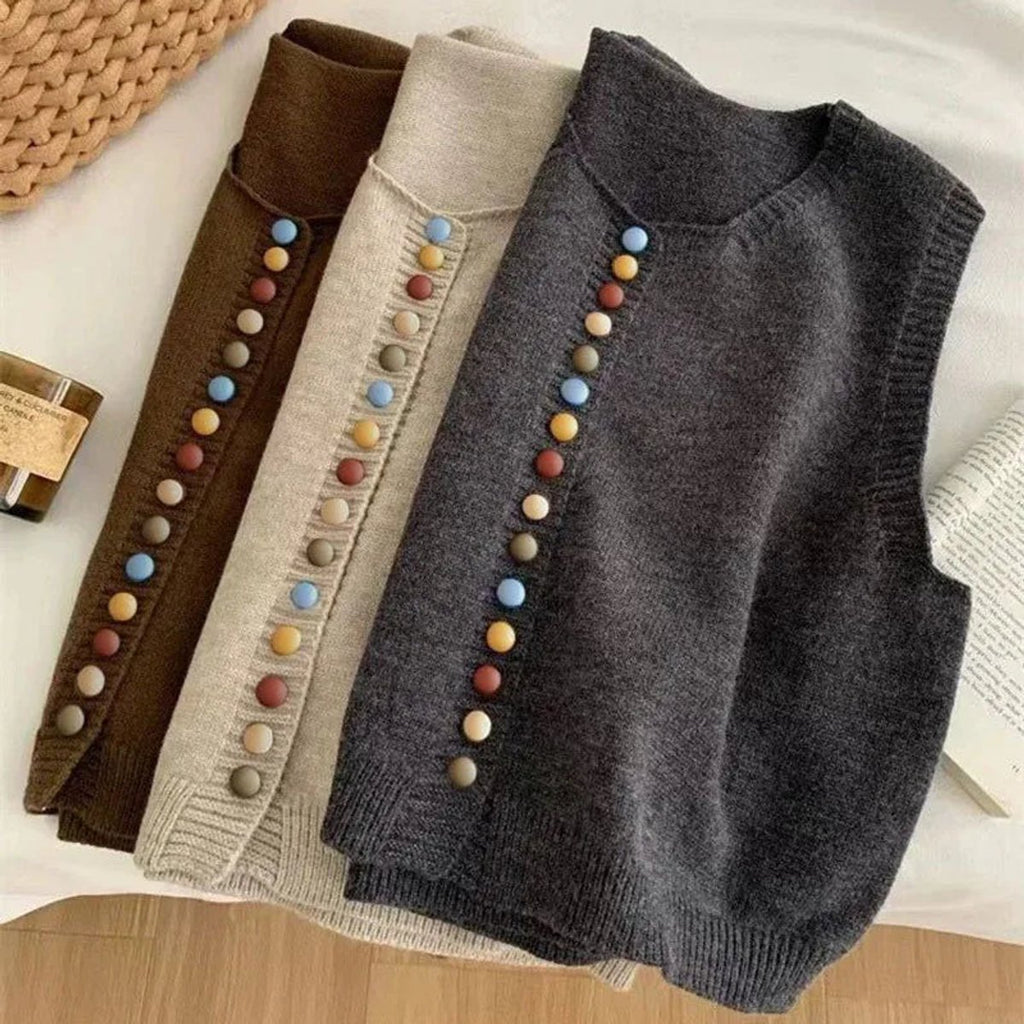 Women's Knit Button-Front Sleeveless Vest Sweater