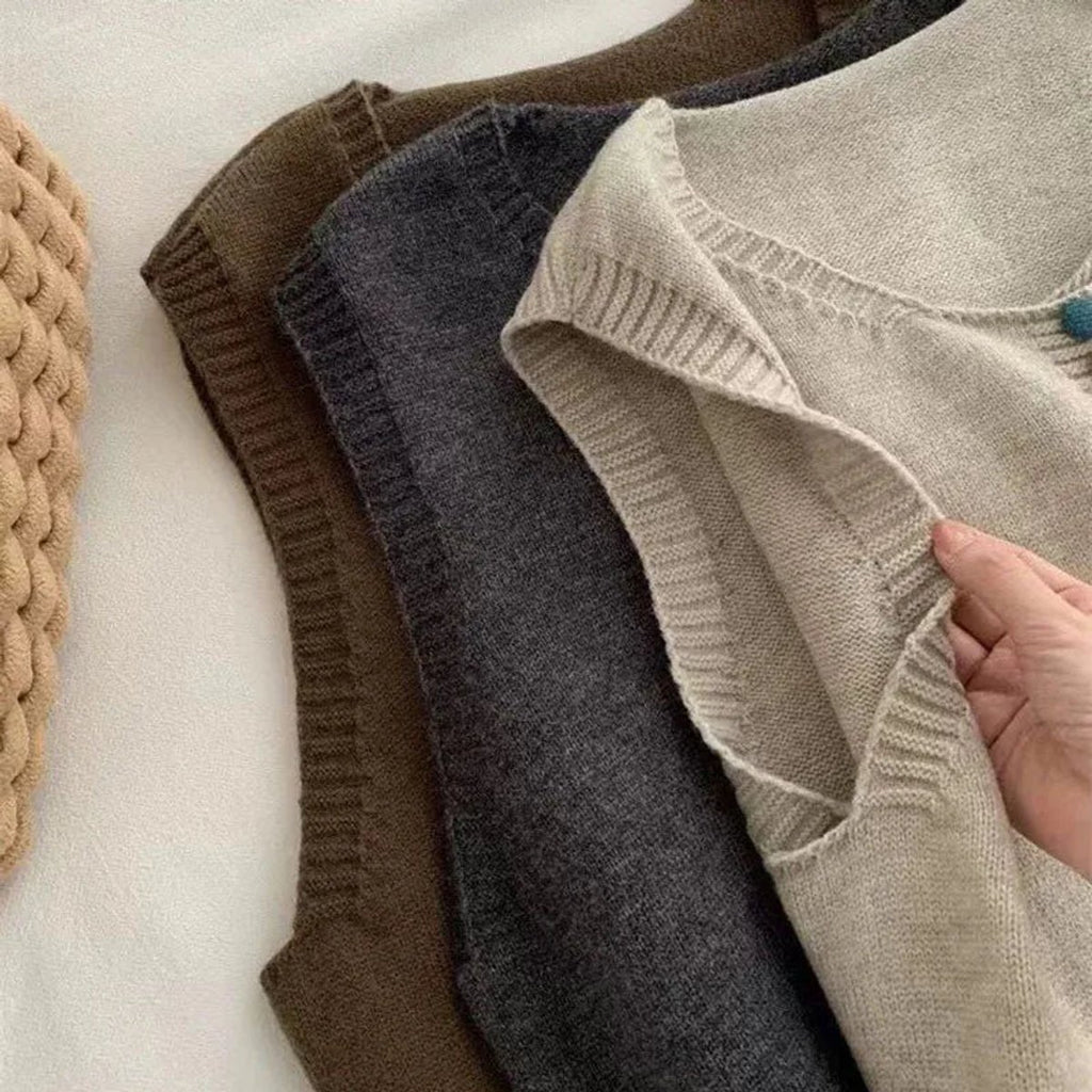 Women's Knit Button-Front Sleeveless Vest Sweater