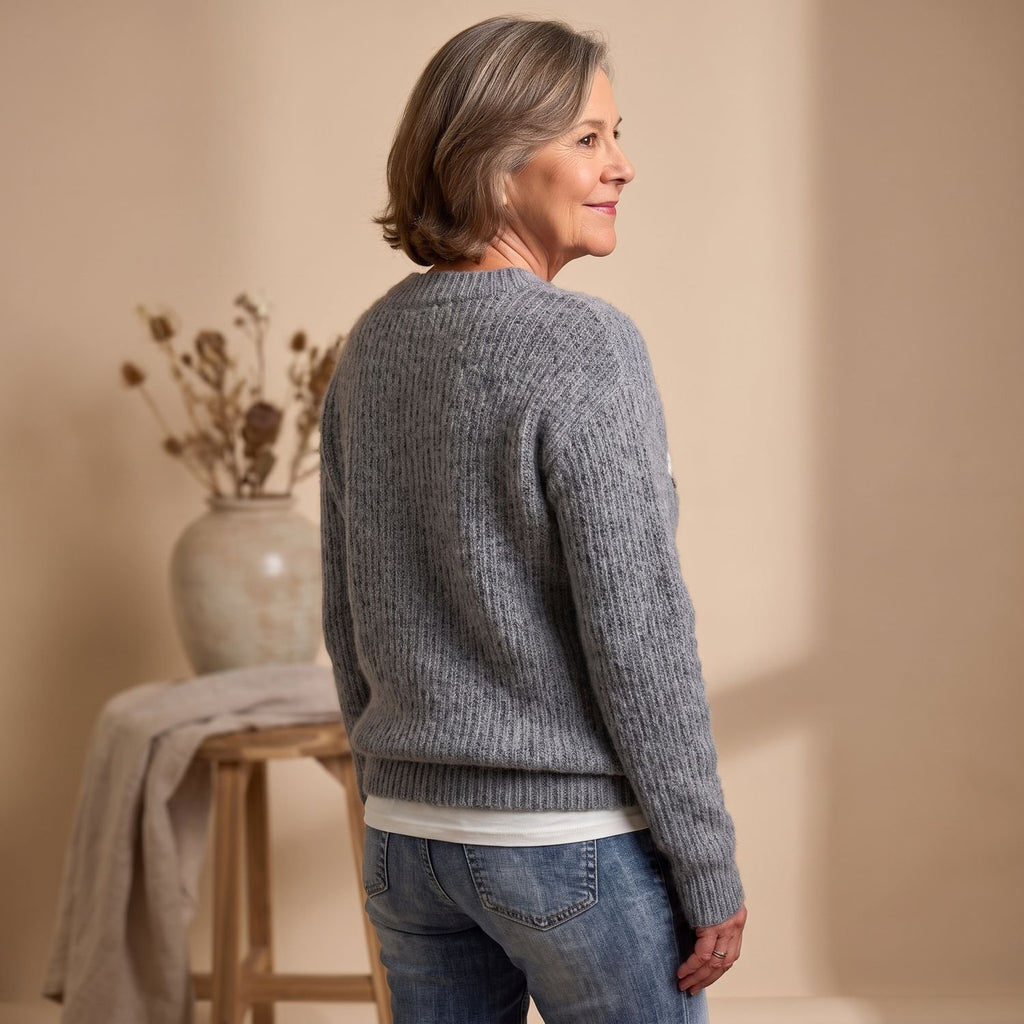 Women's Knit Crewneck Pullover Sweater Sheep Intarsia