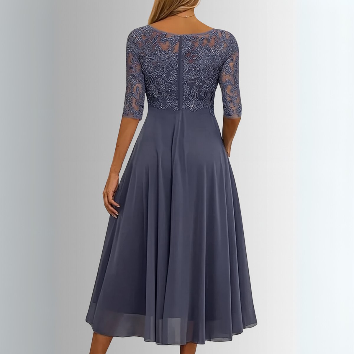 Women's Lace Bodice Chiffon A-Line Formal Dresses Midi Length