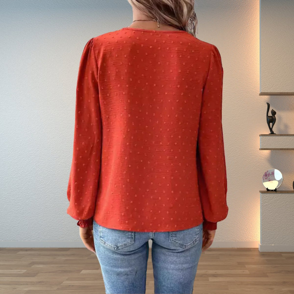 Women's Lace Bodice V-Neck Long Sleeve Blouse