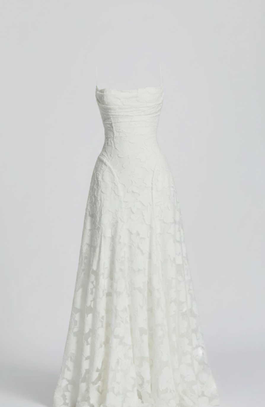 Women's Lace Spaghetti-Strap Formal Maxi Gown Christmas Party Dress - White