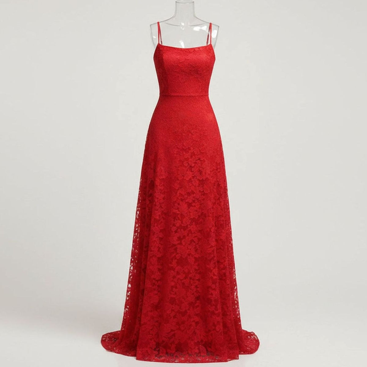 Women's Lace Spaghetti-Strap Formal Maxi Gown Christmas Party Dress - Red