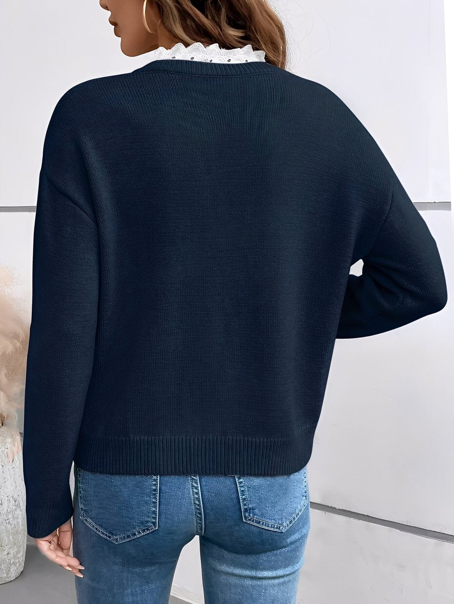 Women's Lace-Trim V-Neck Knit Pullover Sweater