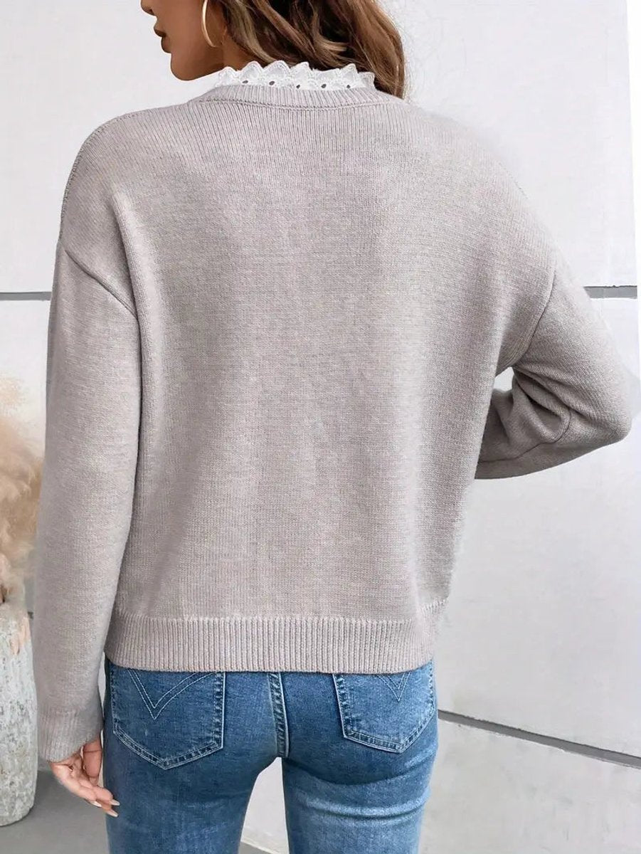 Women's Lace-Trim V-Neck Knit Pullover Sweater