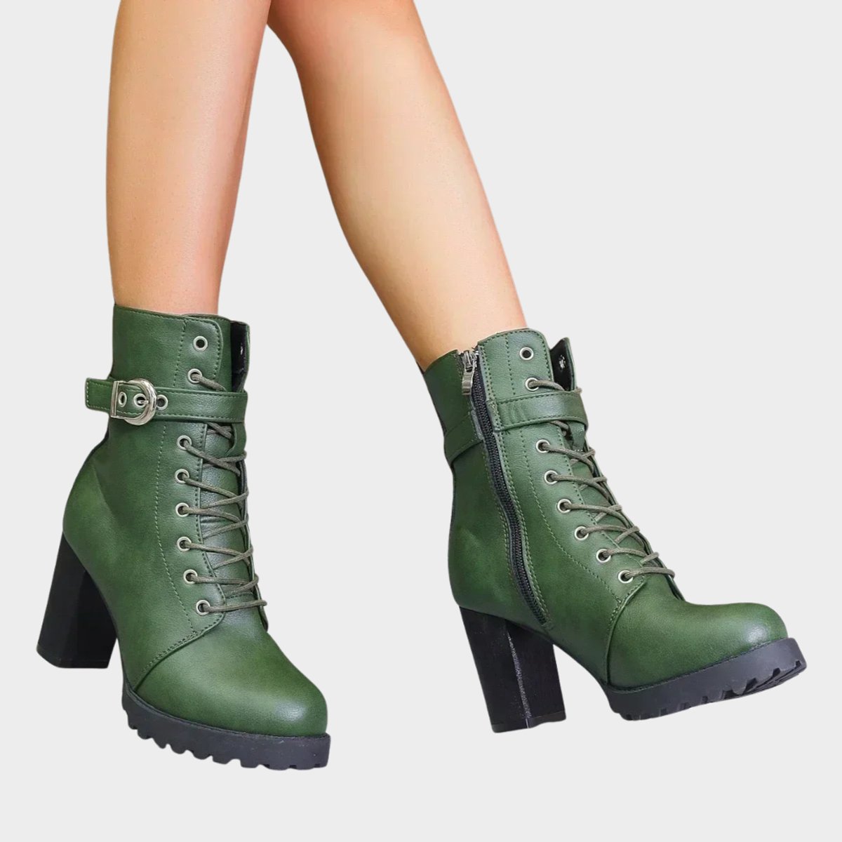 Women's Lace-Up Block-Heel Buckle Strap Combat Ankle Boots