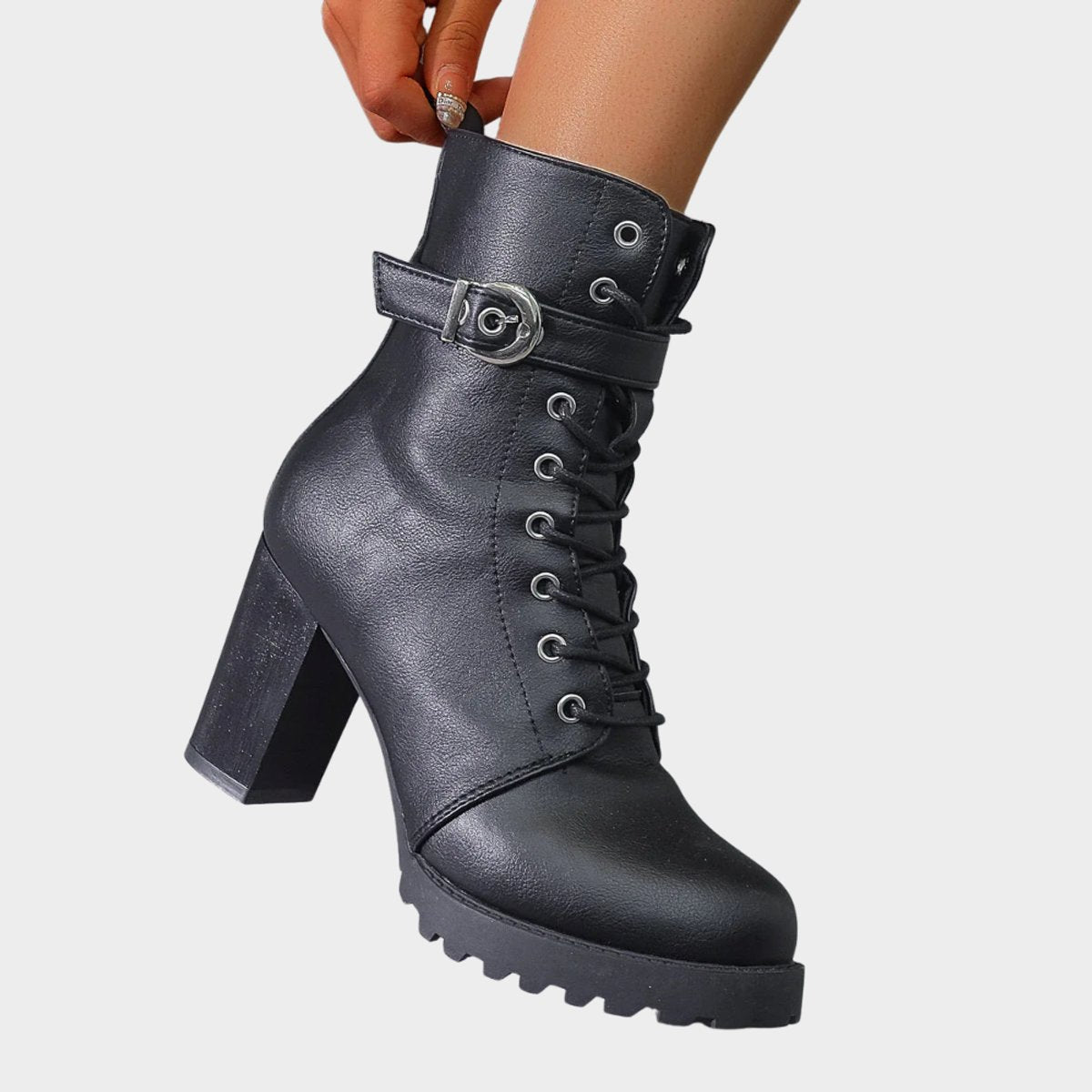 Women's Lace-Up Block-Heel Buckle Strap Combat Ankle Boots