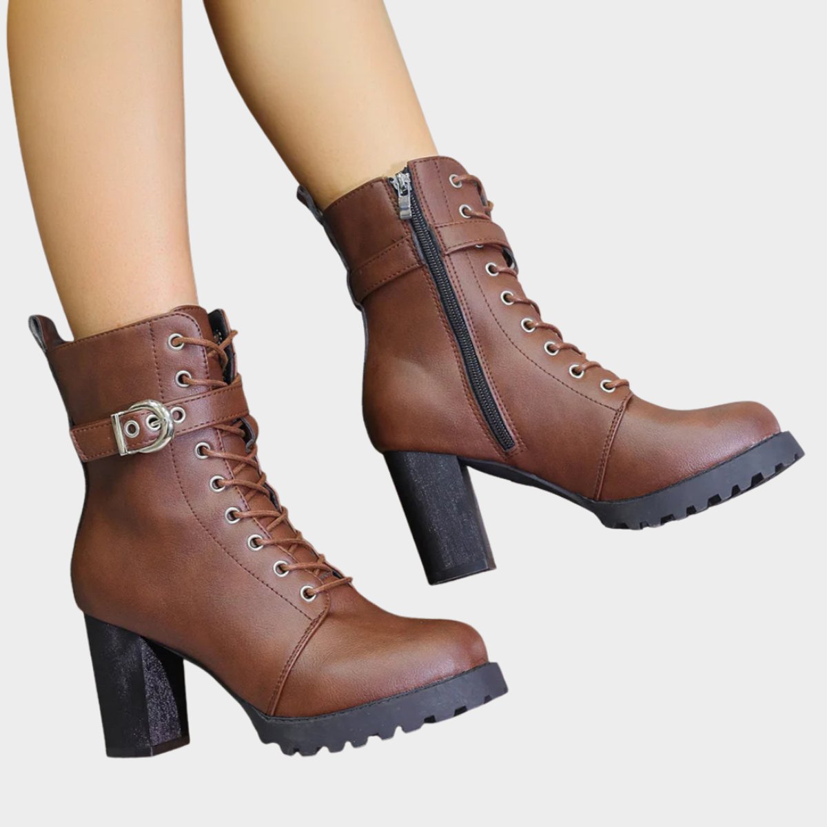 Women's Lace-Up Block-Heel Buckle Strap Combat Ankle Boots