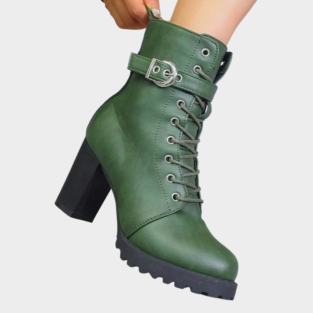Women's Lace-Up Block-Heel Buckle Strap Combat Ankle Boots
