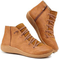 Women's Lace-Up Side-Zip Flat Ankle Knee High Boots - Brown