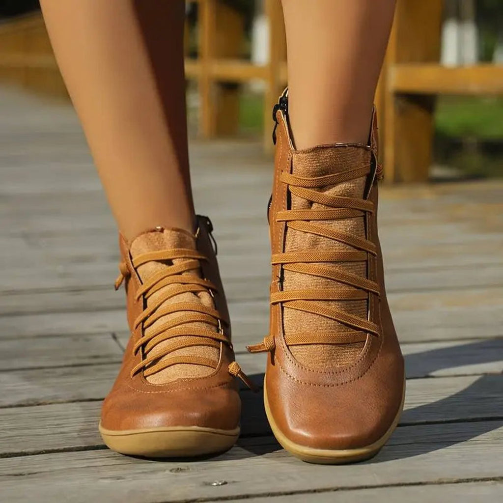 Women's Lace-Up Side-Zip Flat Ankle Knee High Boots