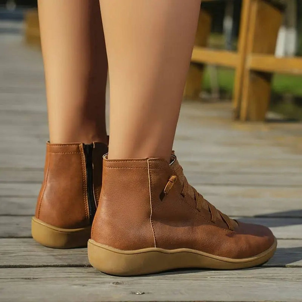 Women's Lace-Up Side-Zip Flat Ankle Knee High Boots