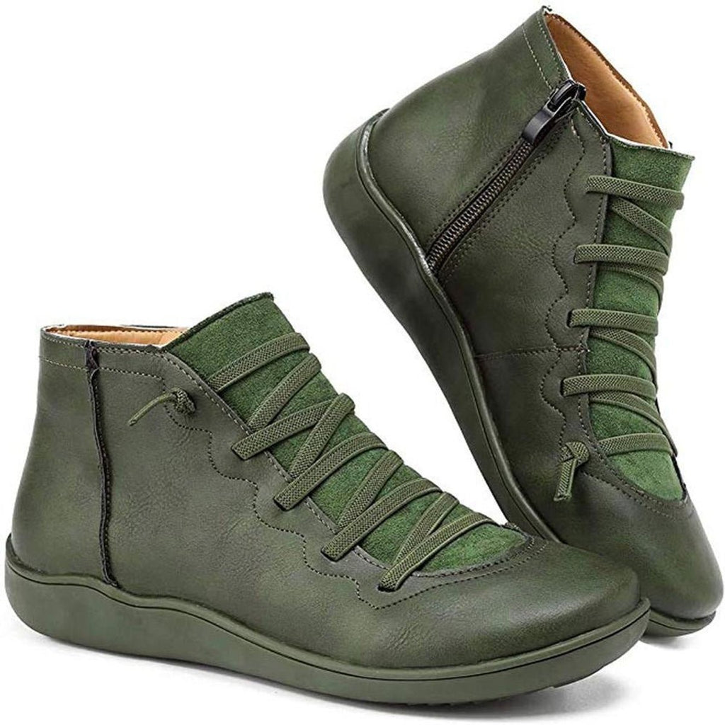 Women's Lace-Up Side-Zip Flat Ankle Knee High Boots