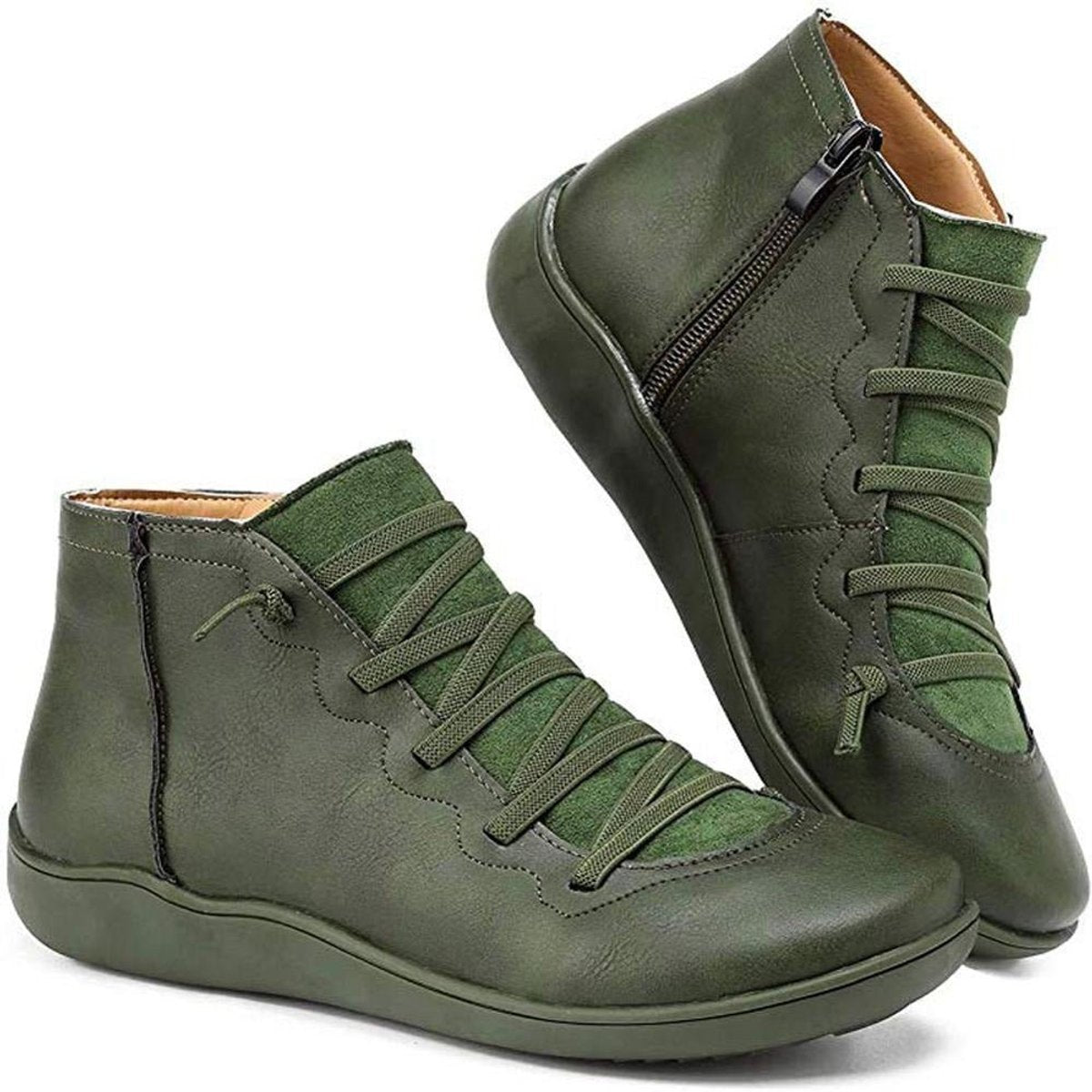 Women's Lace-Up Side-Zip Flat Ankle Knee High Boots