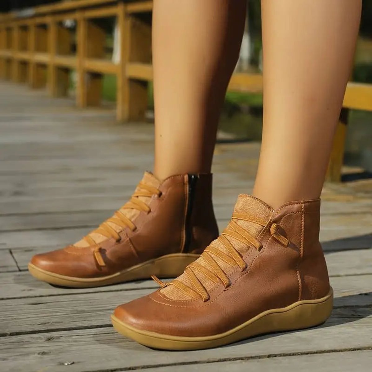 Women's Lace-Up Side-Zip Flat Ankle Knee High Boots