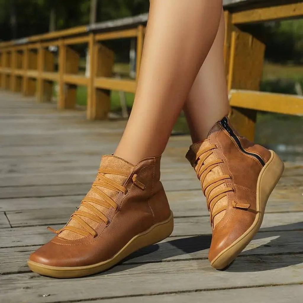 Women's Lace-Up Side-Zip Flat Ankle Knee High Boots