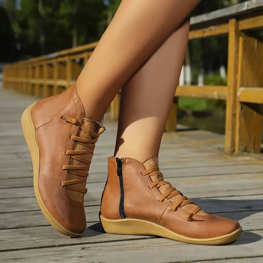 Women's Lace-Up Side-Zip Flat Ankle Knee High Boots
