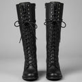 Women's Lace-Up Studded Knee-High Boots Block Heel - Black