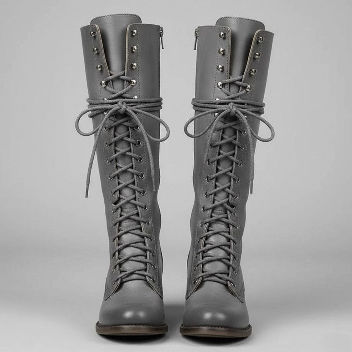Women's Lace-Up Studded Knee-High Boots Block Heel