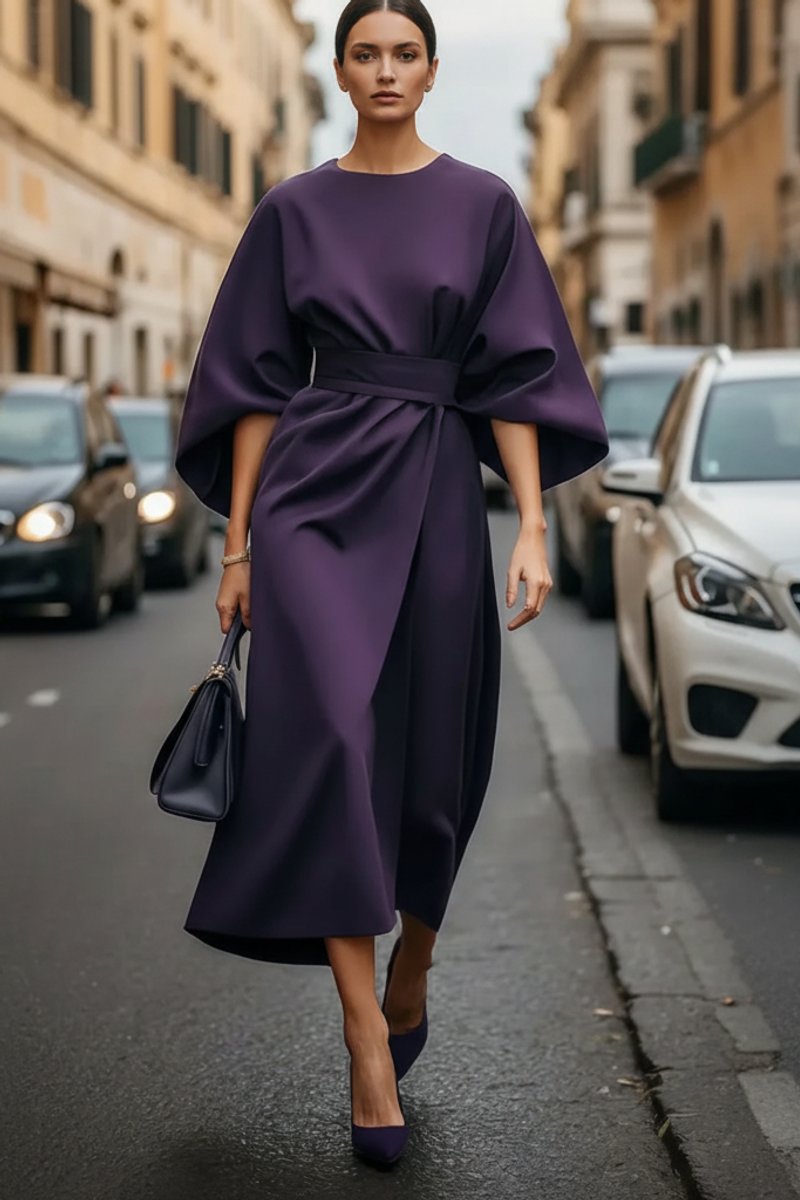 Women's Lantern-Sleeve Wrap-Front Midi Cocktail Dress