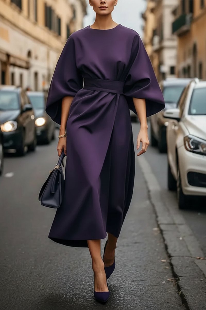 Women's Lantern-Sleeve Wrap-Front Midi Cocktail Dress - Purple