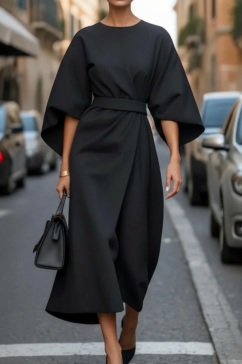 Women's Lantern-Sleeve Wrap-Front Midi Cocktail Dress