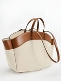 Women's Large Capacity Leather-Trim Canvas Tote Bag