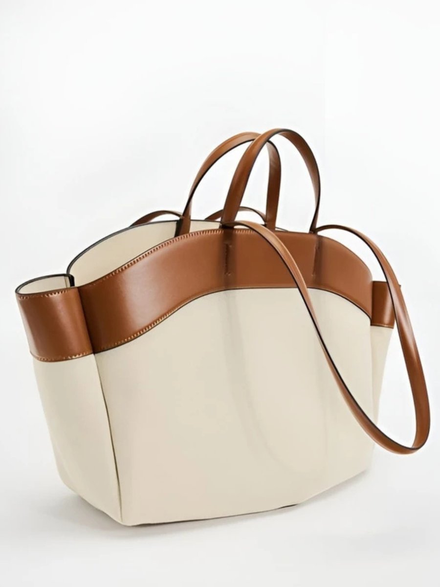 Women's Large Capacity Leather-Trim Canvas Tote Bag