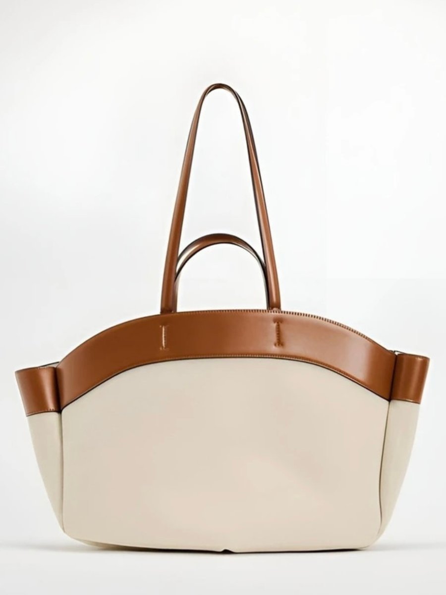 Women's Large Capacity Leather-Trim Canvas Tote Bag