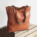 Women's Large Leather Tote Bag Spacious Shoulder Shopper - Braun