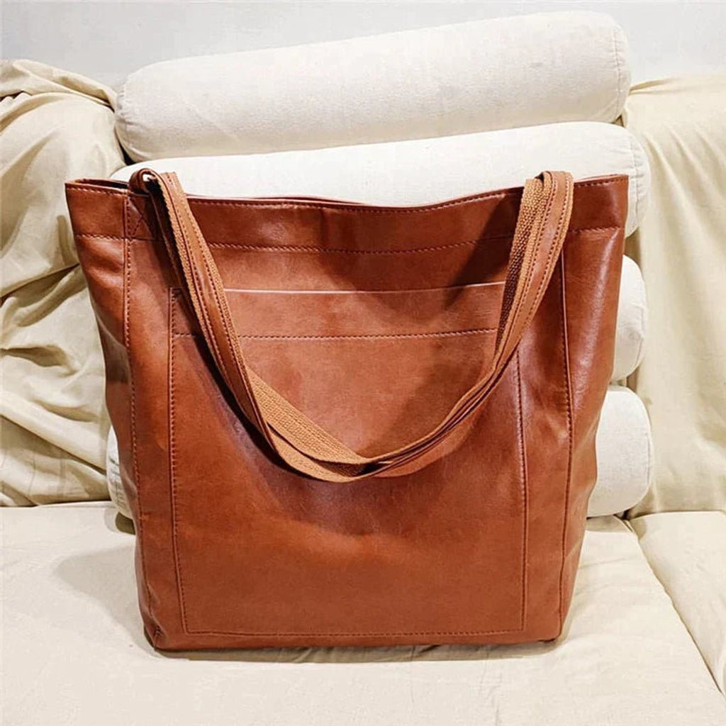 Women's Large Leather Tote Bag Spacious Shoulder Shopper